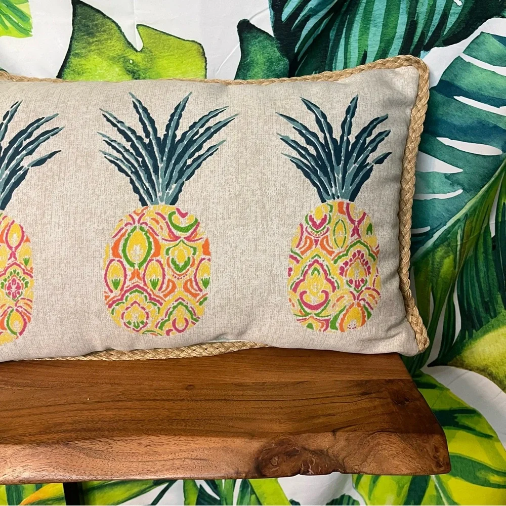 Tropical Pineapple Key West Coastal Beach Colorful Summer 21.5” x 14.5” Pillow